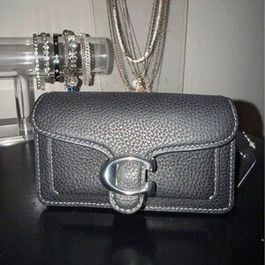 Coach Black Leather Wristlet with Silver Accent